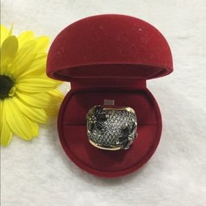 NEW 925 S.S, 10k Gold, Black and Clear CZ Ring 8